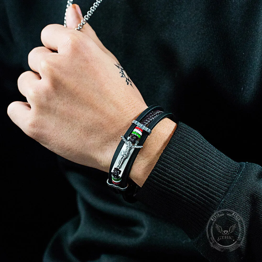 Punk Jesus Suffering Leather Woven Stainless Steel Bracelet sold by GTHIC product image thumbnail 2