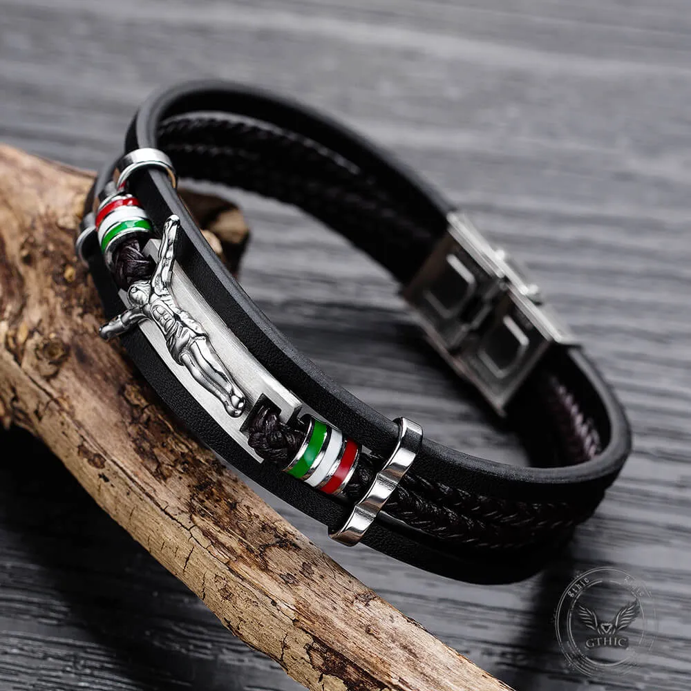 Punk Jesus Suffering Leather Woven Stainless Steel Bracelet sold by GTHIC product image thumbnail 3