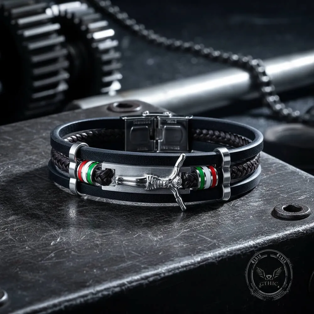Punk Jesus Suffering Leather Woven Stainless Steel Bracelet sold by GTHIC