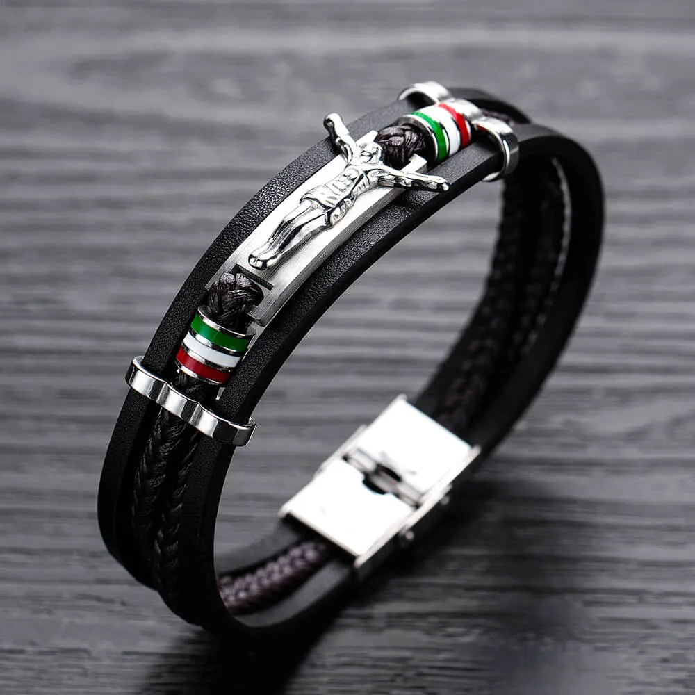Punk Jesus Suffering Leather Woven Stainless Steel Bracelet sold by GTHIC product image thumbnail 4