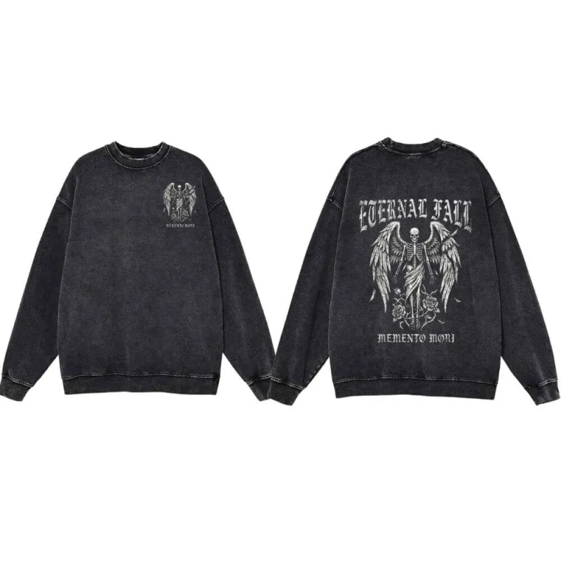 Eternal Fall Angel Skull Vintage Washed Sweatshirt made by GTHIC