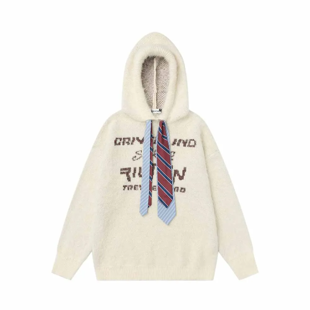 Street Lettered Faux Mink Knit Hooded Sweater sold by GTHIC product image thumbnail 4