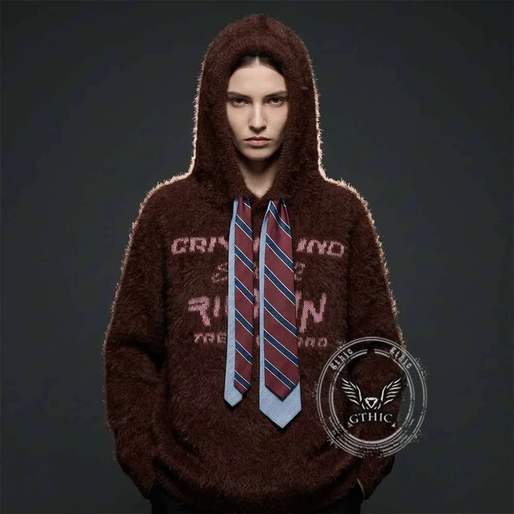 Street Lettered Faux Mink Knit Hooded Sweater sold by GTHIC