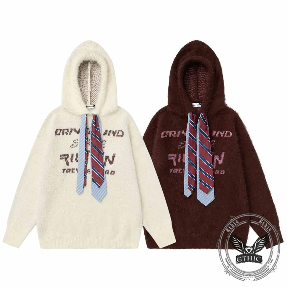 Street Lettered Faux Mink Knit Hooded Sweater sold by GTHIC product image thumbnail 2