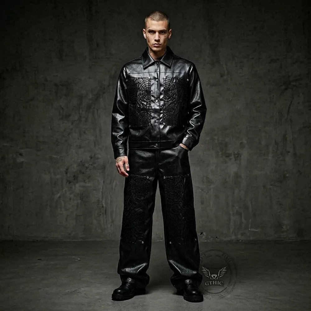 Punk Spider Web Textured PU Leather Jacket Pants sold by GTHIC product image thumbnail 2