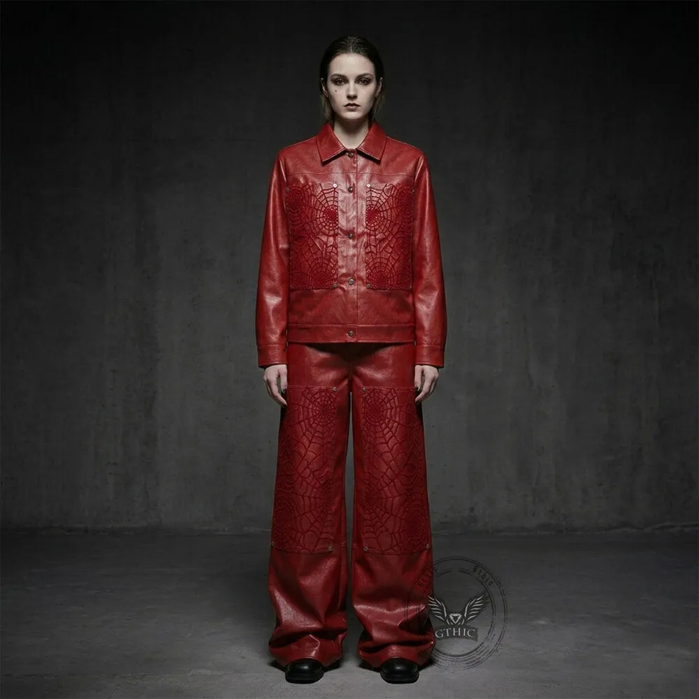 Punk Spider Web Textured PU Leather Jacket Pants sold by GTHIC product image thumbnail 3