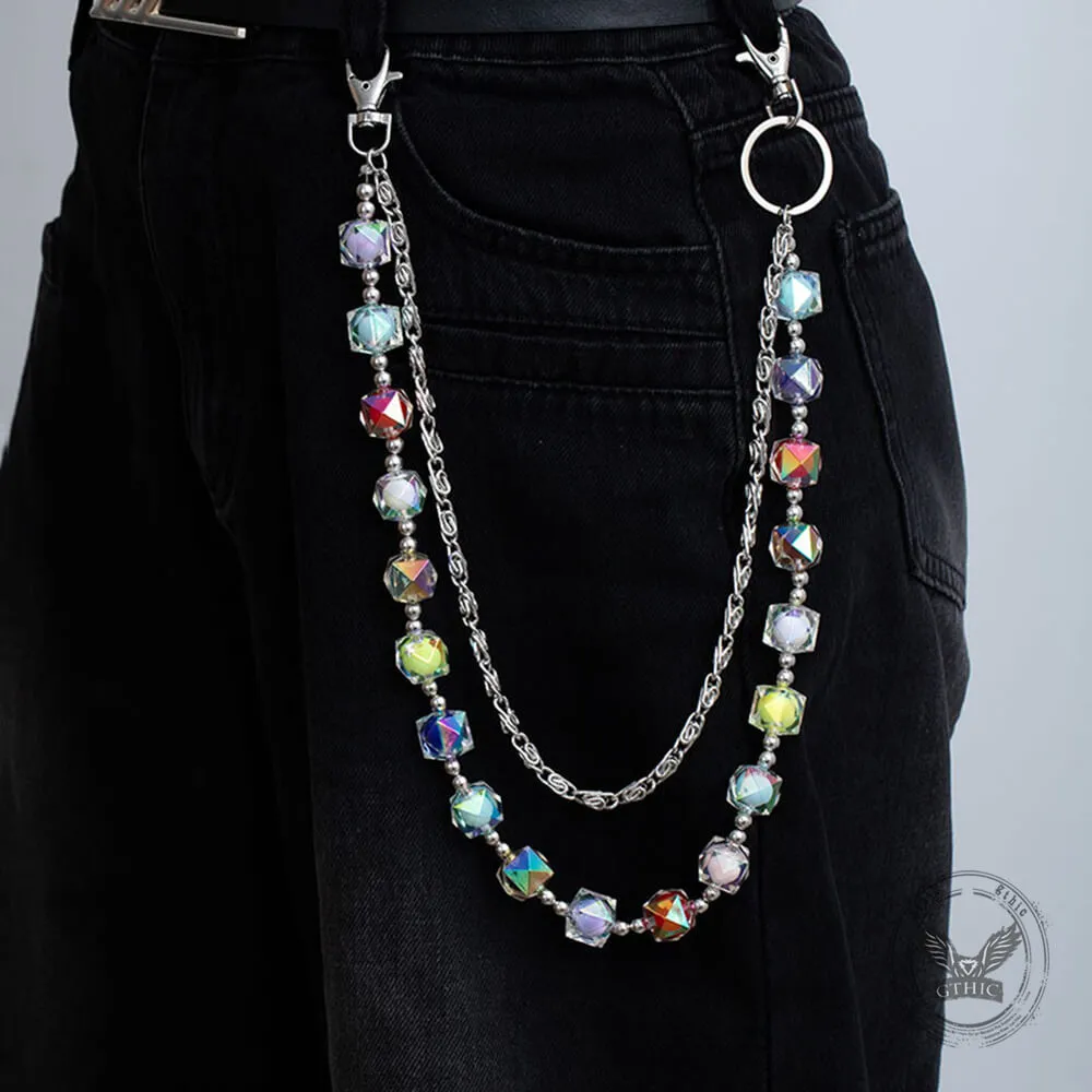 Iridescent Beaded Double-Layer Hip-Hop Alloy Pants Chain sold by GTHIC
