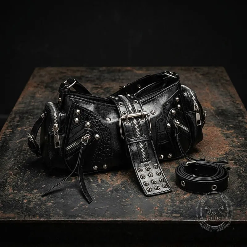 Retro Y2K Motorcycle Shoulder PU Leather Handbag made by GTHIC