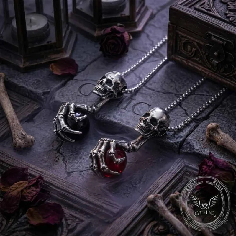 Vintage Skull Hand-held Gem Stainless Steel Pendant sold by GTHIC