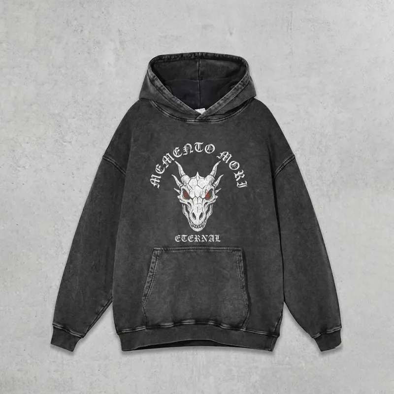 Memento Mori Dragon Skull Vintage Washed Hoodie sold by GTHIC