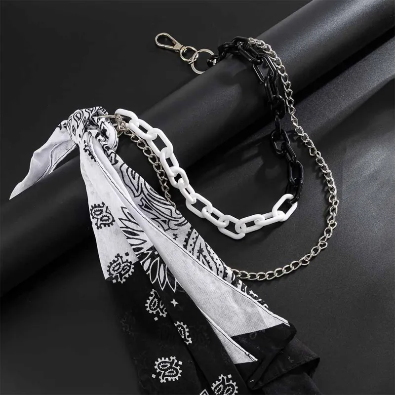 Hip Hop Cashew Flower Square Scarf Alloy Pants Chain made by GTHIC