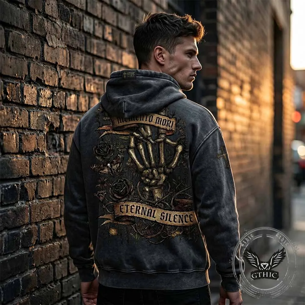 Memento Mori Skeleton Hand Rose Vintage Washed Hoodie sold by GTHIC product image thumbnail 2