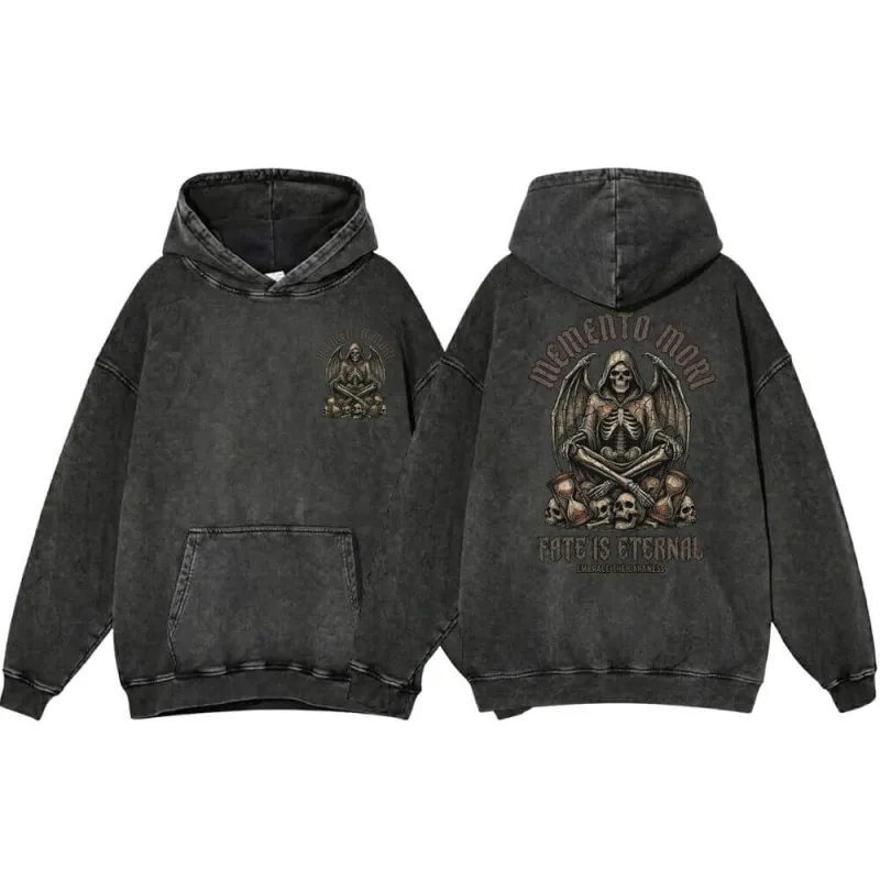 Fate Is Eternal Winged Skeleton Vintage Washed Hoodie sold by GTHIC