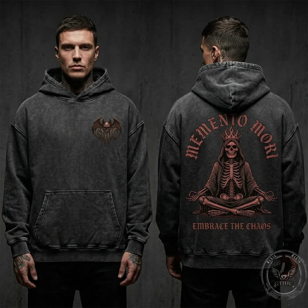 Memento Mori Meditating Skeleton Vintage Washed Hoodie sold by GTHIC product image thumbnail 2