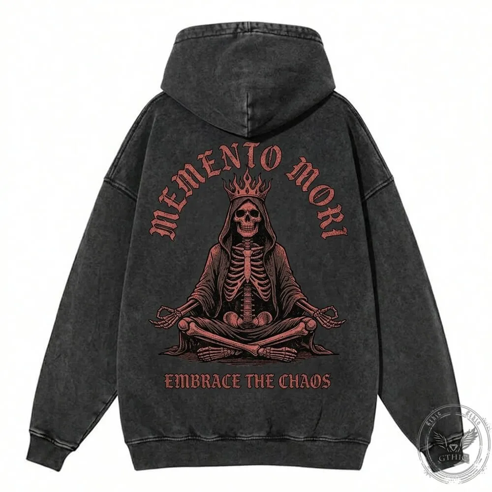 Memento Mori Meditating Skeleton Vintage Washed Hoodie sold by GTHIC product image thumbnail 4