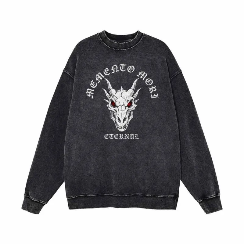 Memento Mori Dragon Skull Vintage Washed Sweatshirt sold by GTHIC