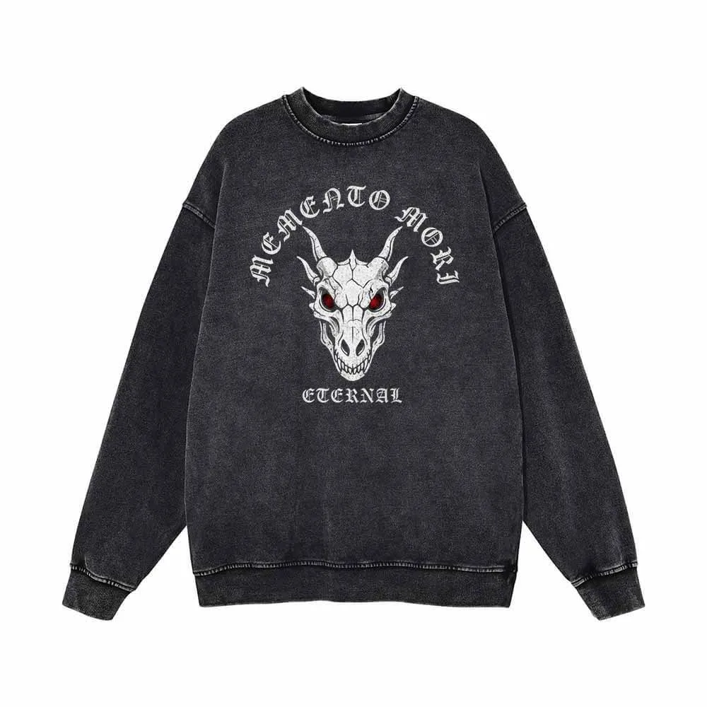Memento Mori Dragon Skull Vintage Washed Sweatshirt sold by GTHIC