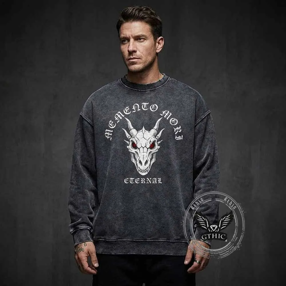 Memento Mori Dragon Skull Vintage Washed Sweatshirt sold by GTHIC product image thumbnail 2
