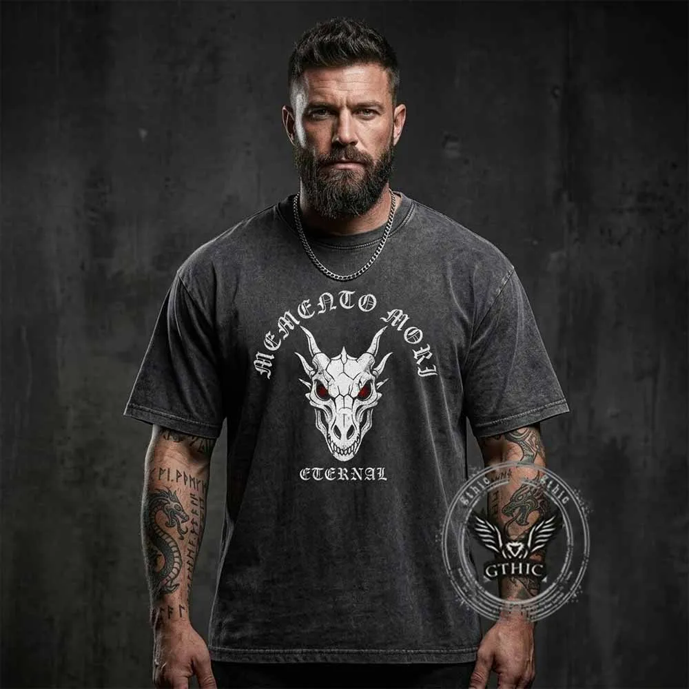 Memento Mori Dragon Skull Vintage Washed T-shirt sold by GTHIC product image thumbnail 2