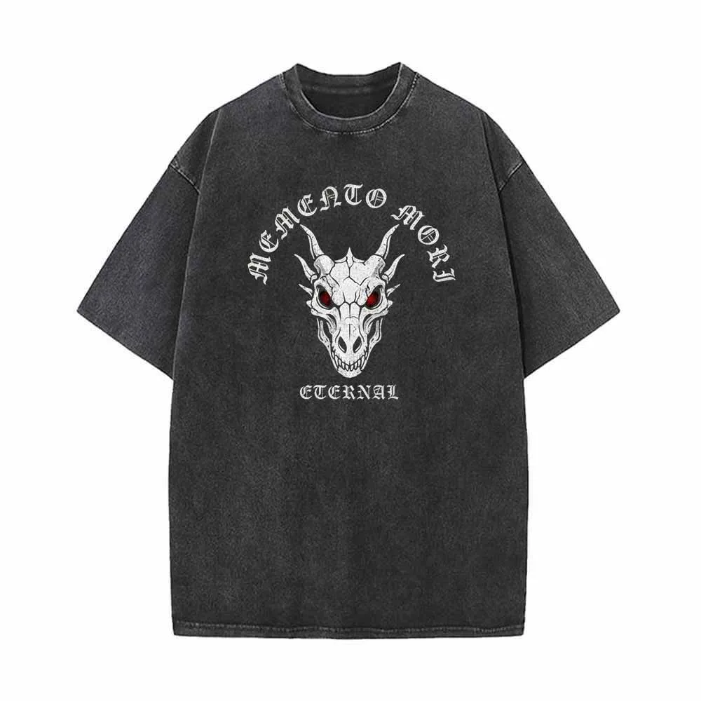Memento Mori Dragon Skull Vintage Washed T-shirt sold by GTHIC