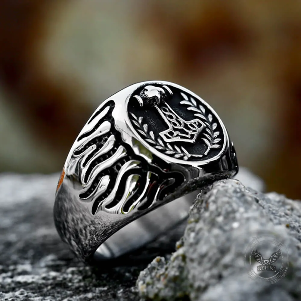 Retro Thor's Hammer Flame Stainless Steel Viking Ring sold by GTHIC product image thumbnail 5