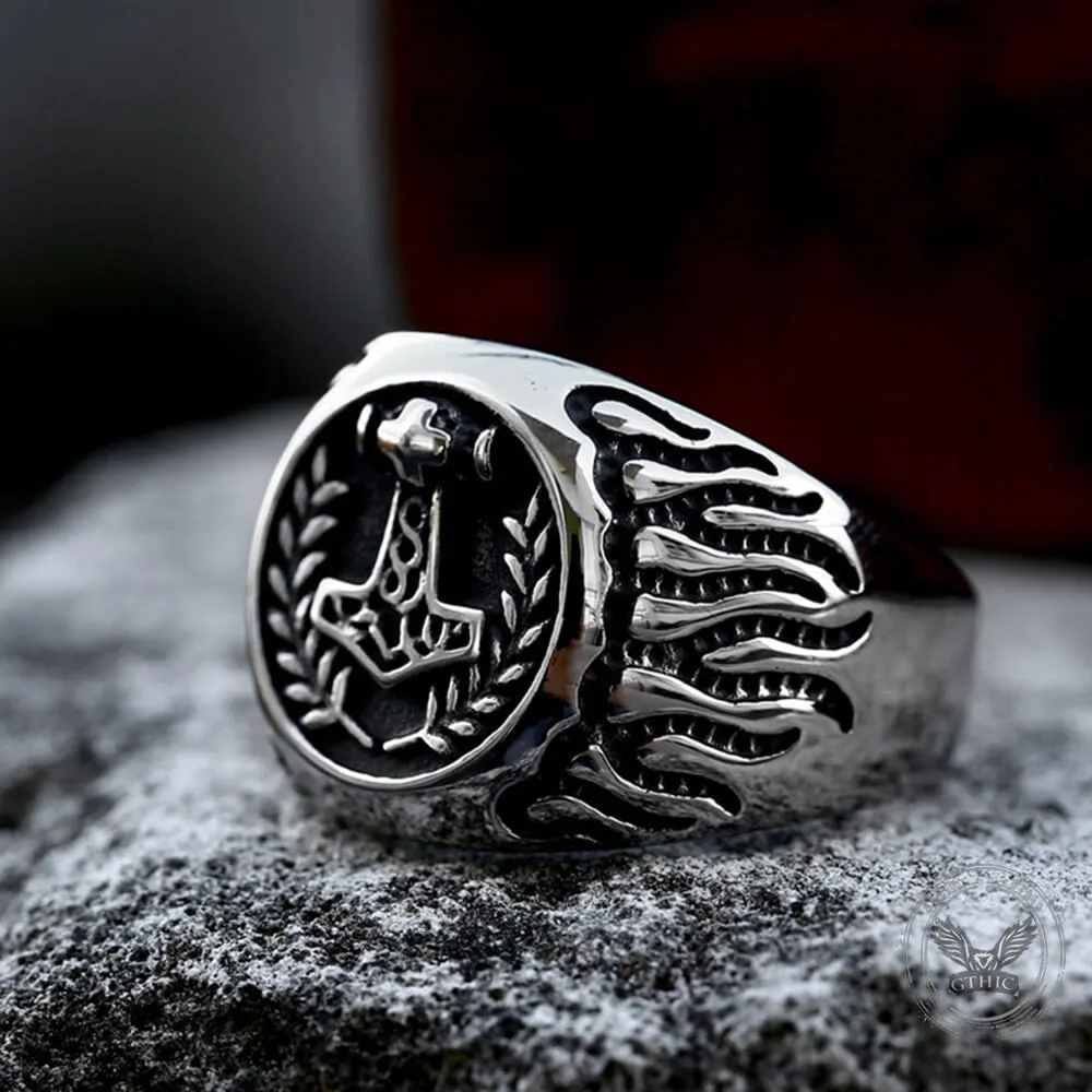Retro Thor's Hammer Flame Stainless Steel Viking Ring sold by GTHIC product image thumbnail 4