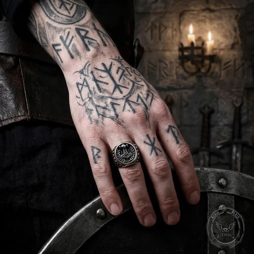 Retro Thor's Hammer Flame Stainless Steel Viking Ring sold by GTHIC product image thumbnail 2