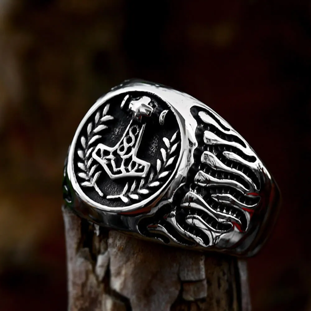 Retro Thor's Hammer Flame Stainless Steel Viking Ring sold by GTHIC product image thumbnail 3