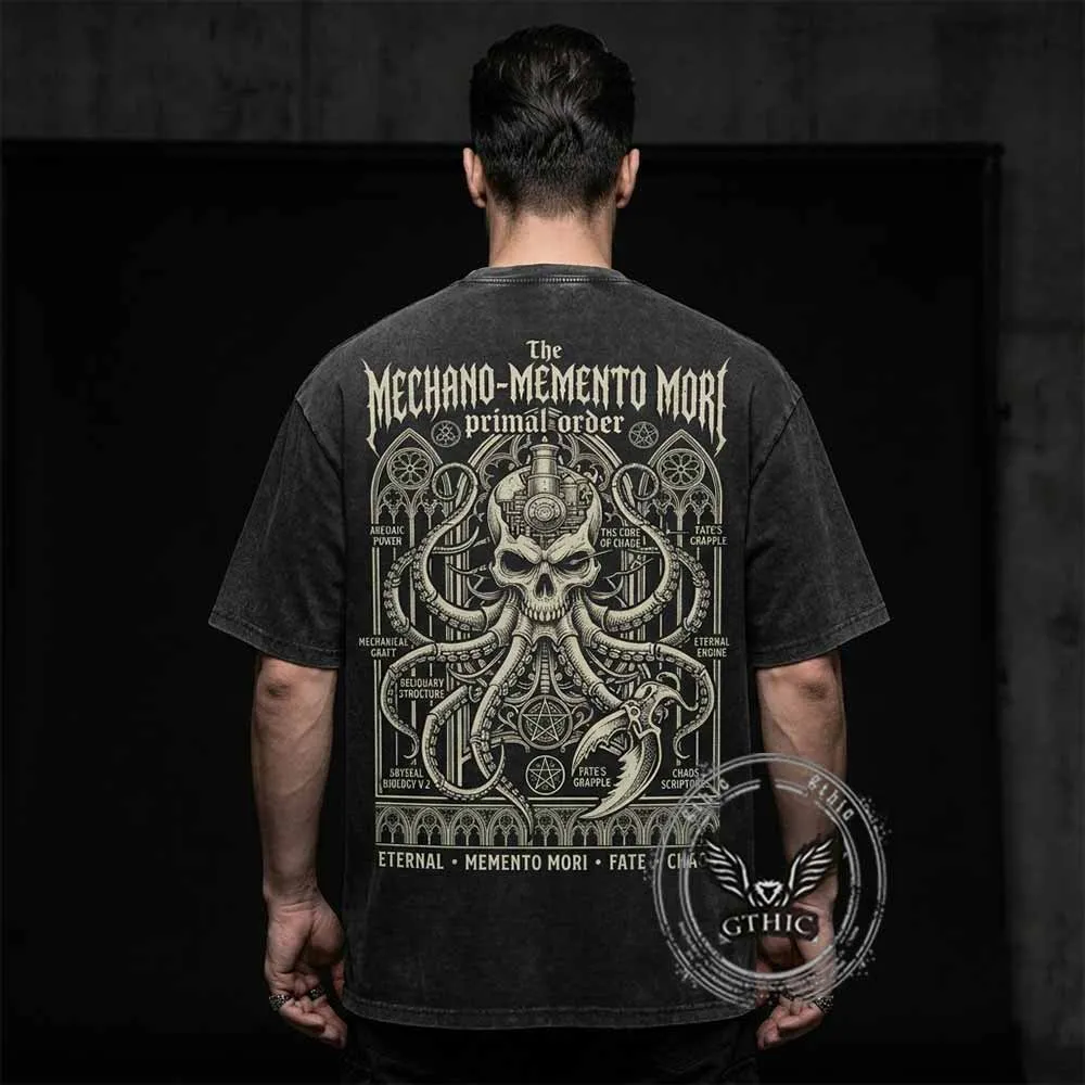 Mechano Memento Mori Skull Octopus Vintage Washed T-shirt sold by GTHIC product image thumbnail 2