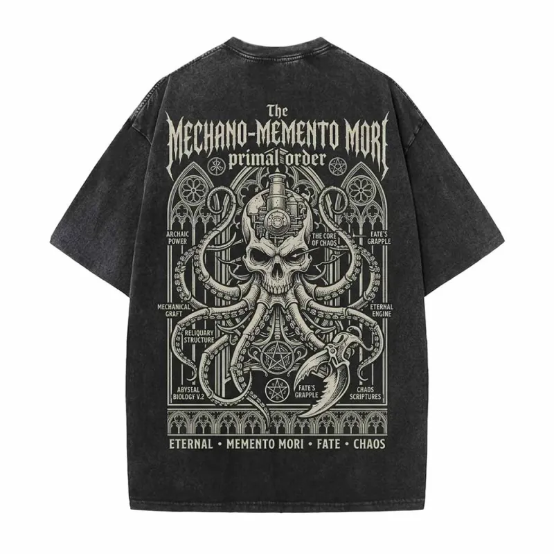 Mechano Memento Mori Skull Octopus Vintage Washed T-shirt made by GTHIC