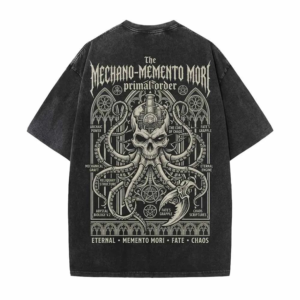 Mechano Memento Mori Skull Octopus Vintage Washed T-shirt sold by GTHIC