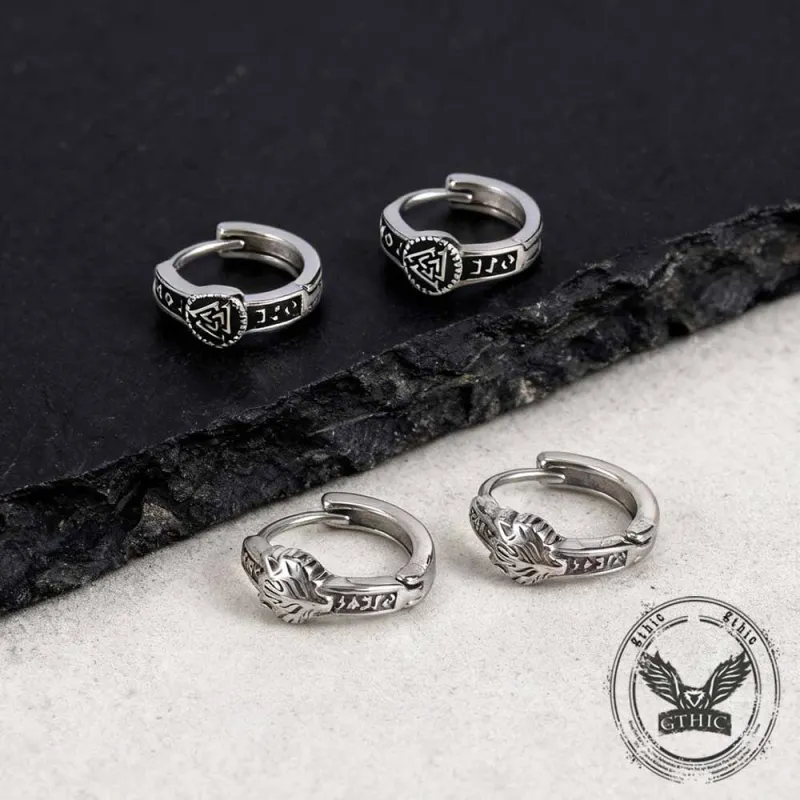 Nordic Valknut Wolf Head Stainless Steel Earrings sold by GTHIC