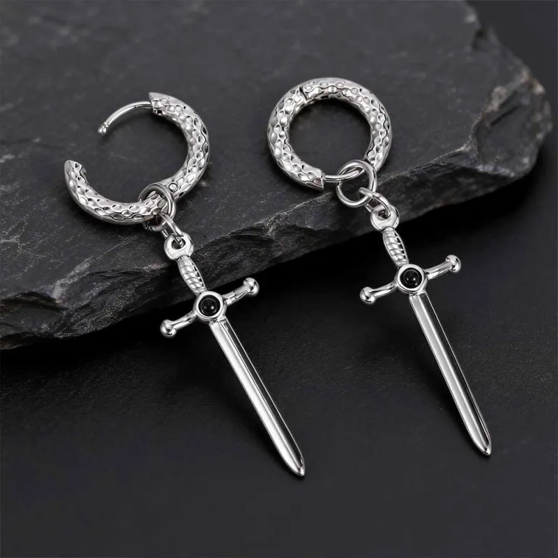 Vintage Gemstone Sword Cross Stainless Steel Earrings made by GTHIC