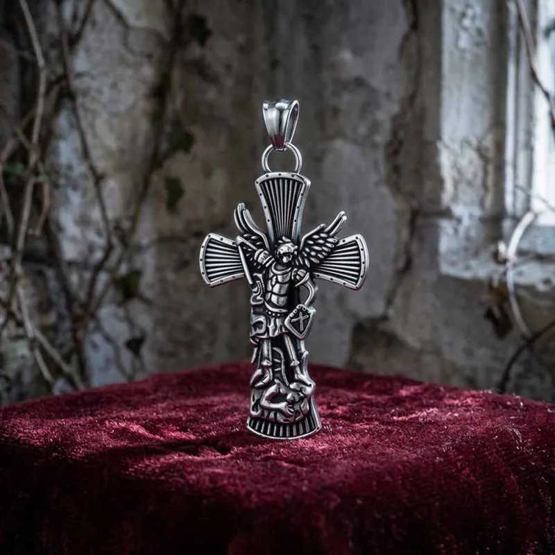 St. Michael Archangel Stainless Steel Cross Pendant sold by GTHIC