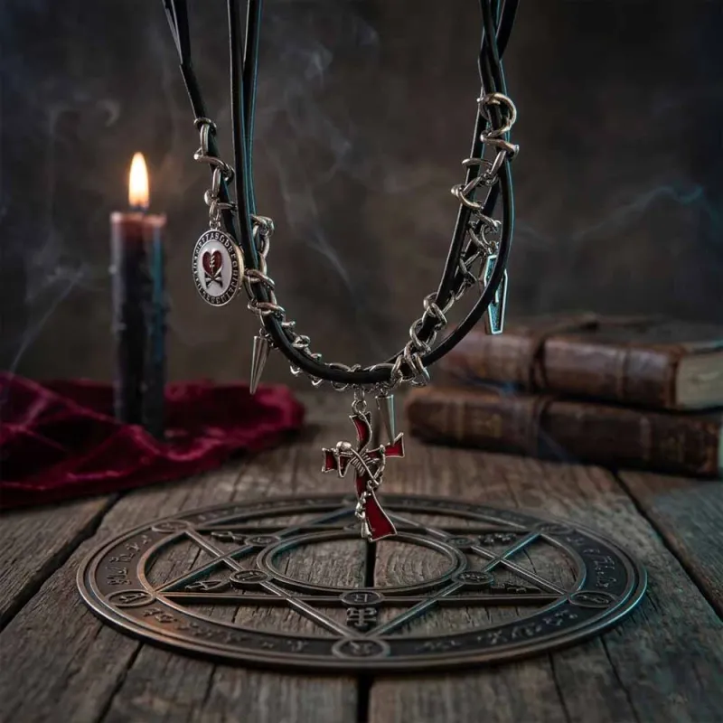 Gothic Y2K Cross Coffin PU Leather Alloy Choker made by GTHIC