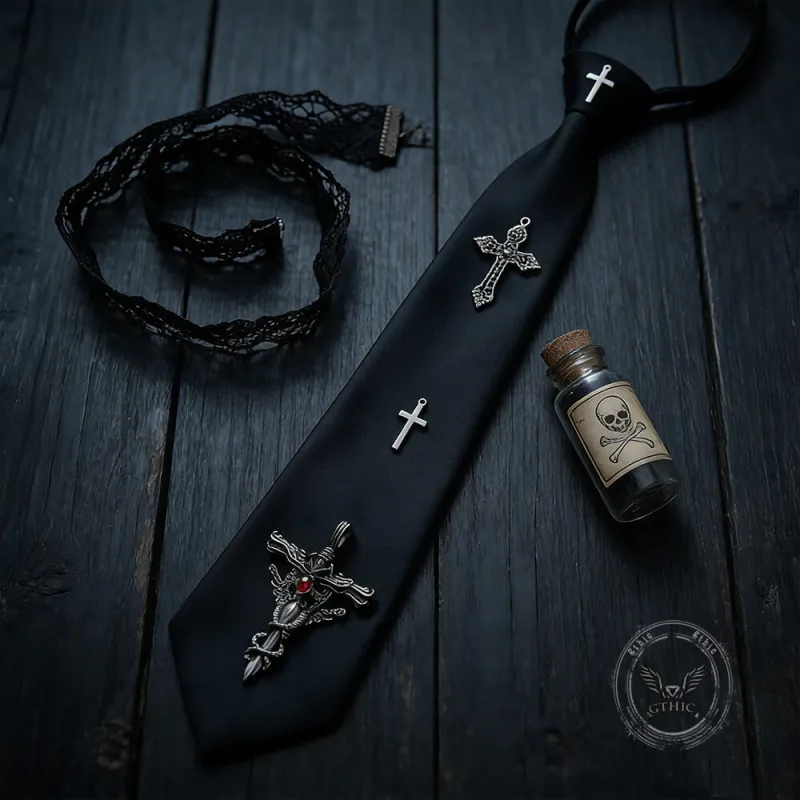 Gothic Dragon Cross Titanium Shirt Tie made by GTHIC