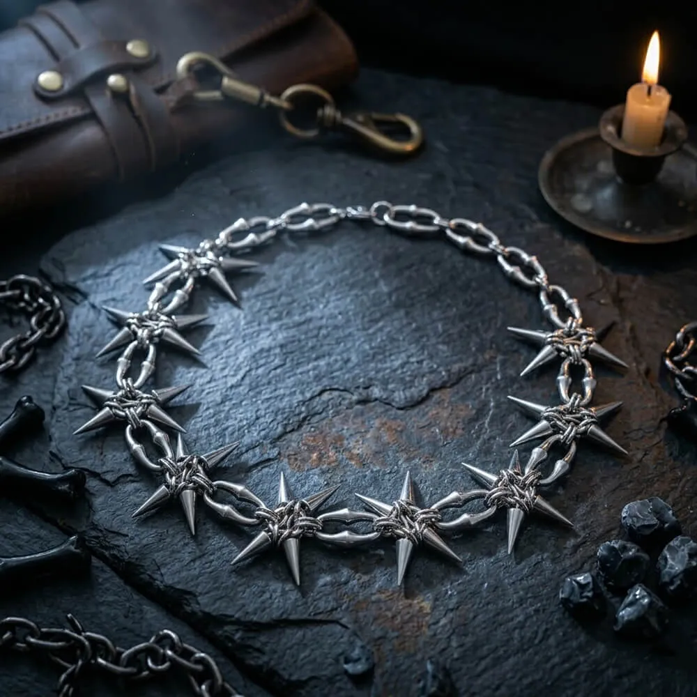 Punk Studded Stainless Steel Clavicle Necklace sold by GTHIC product image thumbnail 3