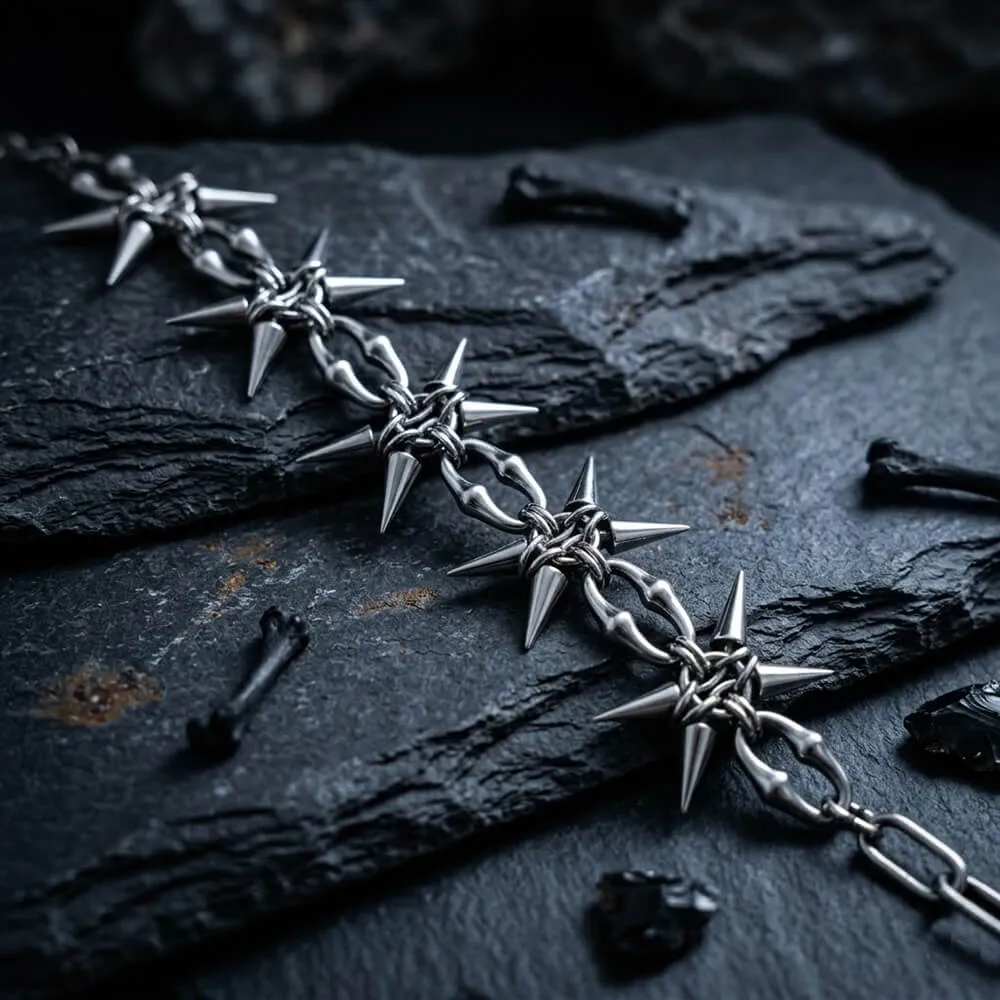 Punk Studded Stainless Steel Clavicle Necklace sold by GTHIC product image thumbnail 4