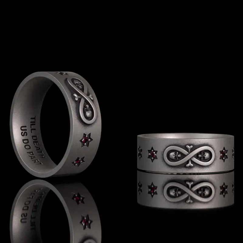 Infinity Skull Hexagram Gem Sterling Silver Band Ring made by GTHIC