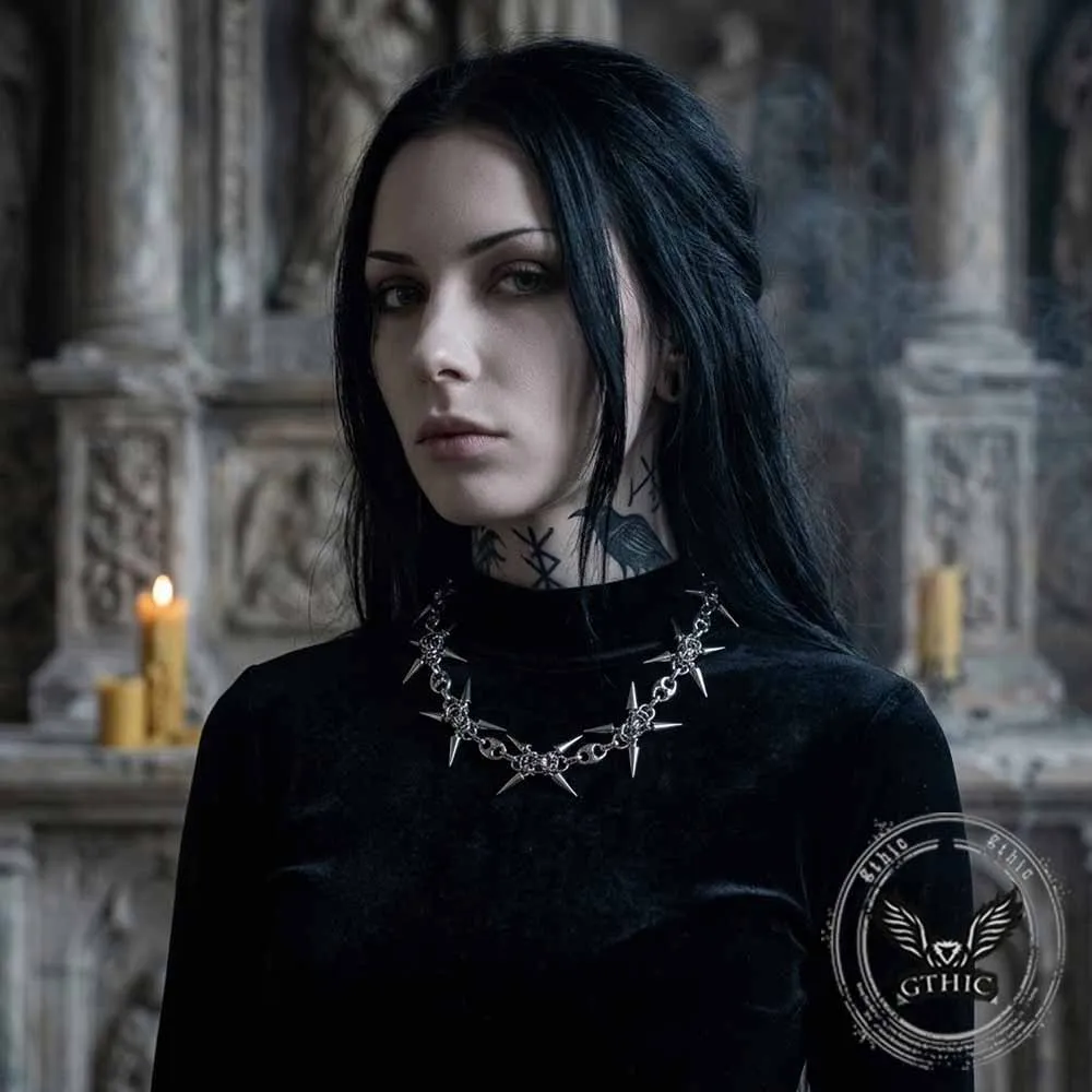 Punk Spiked Stainless Steel Choker Clavicle Necklace sold by GTHIC product image thumbnail 2