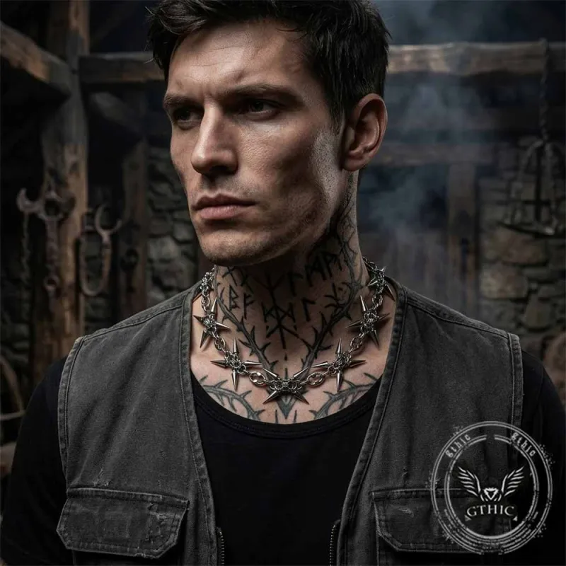 Punk Spiked Stainless Steel Choker Clavicle Necklace made by GTHIC