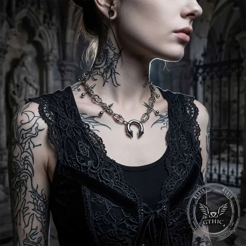 Punk Spike Piercing Stainless Steel Clavicle Necklace made by GTHIC