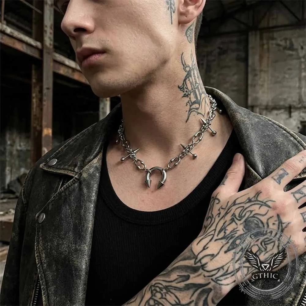 Punk Spike Piercing Stainless Steel Clavicle Necklace sold by GTHIC product image thumbnail 2