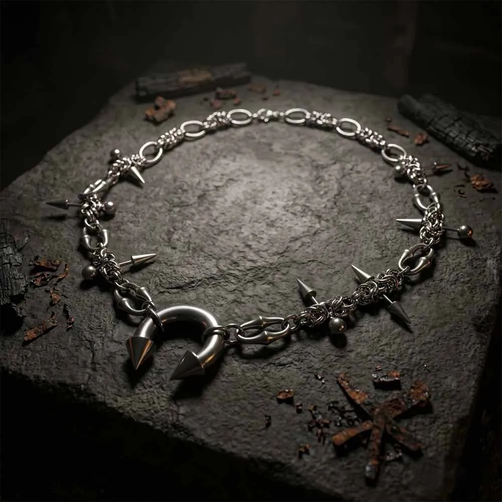 Punk Spike Piercing Stainless Steel Clavicle Necklace sold by GTHIC product image thumbnail 3