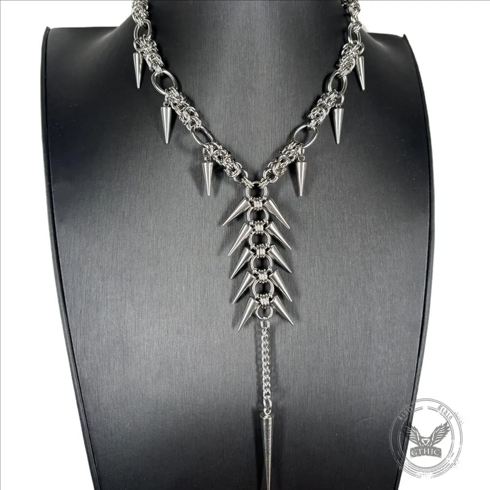 Punk Irregular Studded Long Tassel Stainless Steel Necklace sold by GTHIC product image thumbnail 5