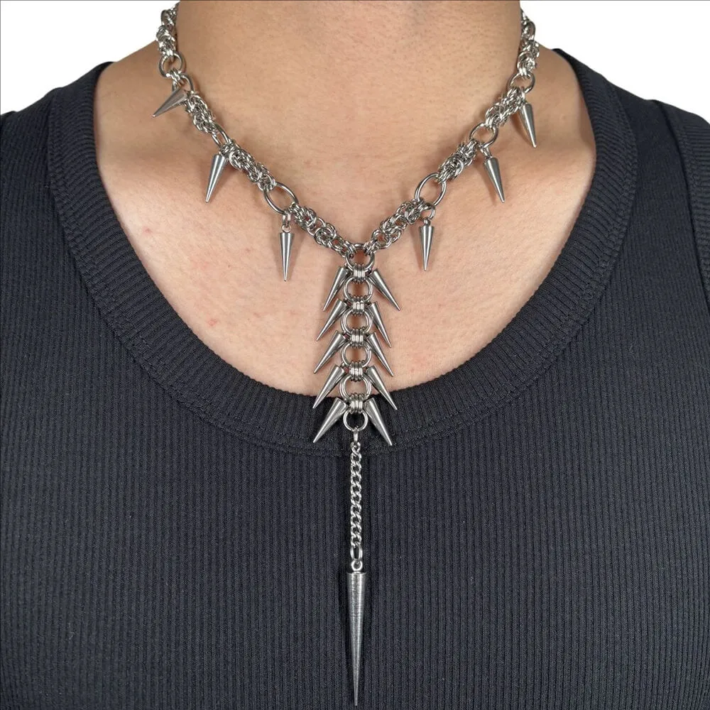 Punk Irregular Studded Long Tassel Stainless Steel Necklace sold by GTHIC product image thumbnail 3