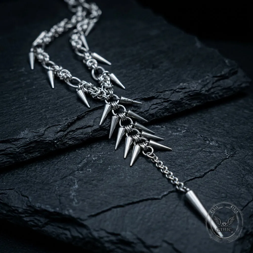 Punk Irregular Studded Long Tassel Stainless Steel Necklace sold by GTHIC product image thumbnail 4