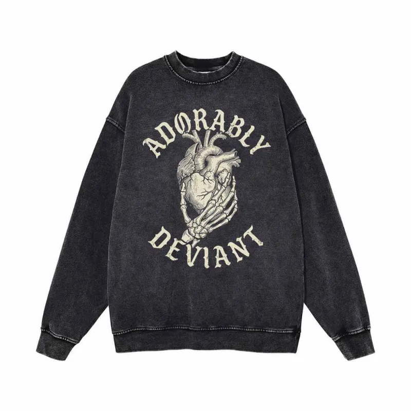 Adorably Deviant Skull Hand Heart Vintage Washed Sweatshirt made by GTHIC