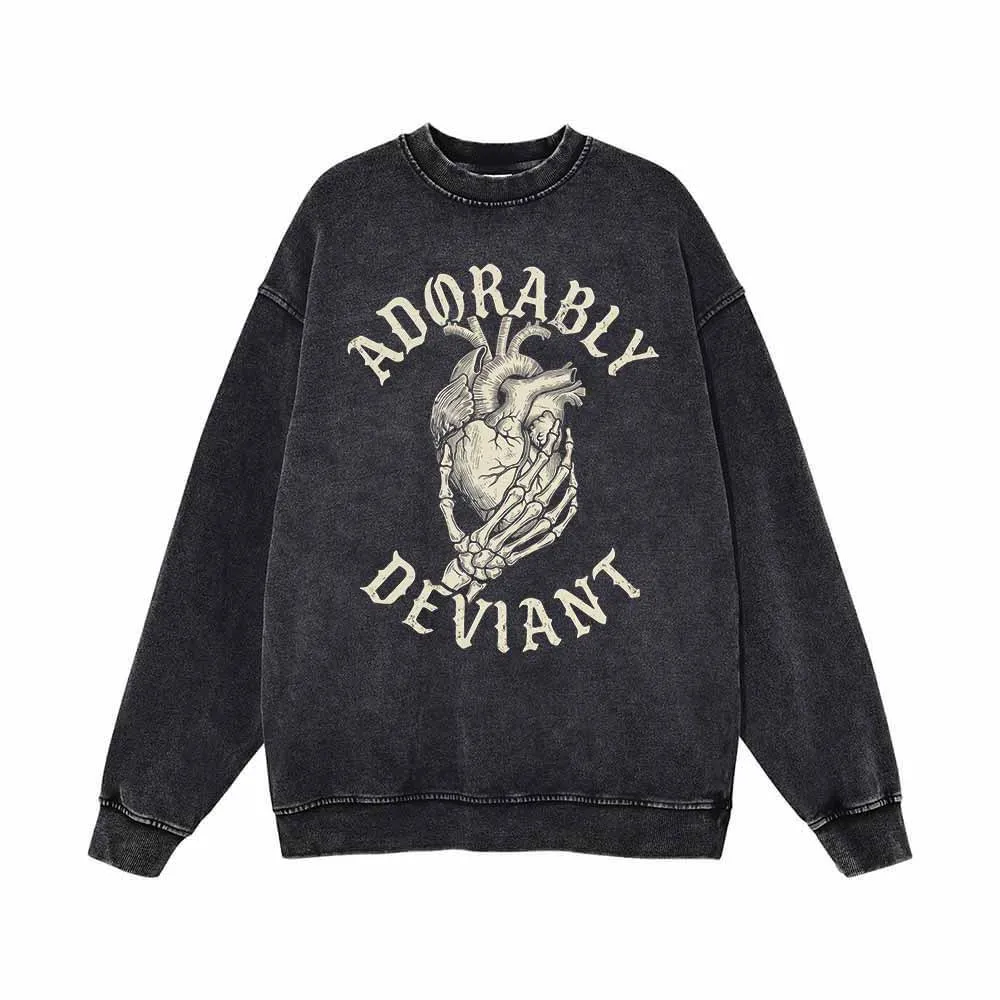 Adorably Deviant Skull Hand Heart Vintage Washed Sweatshirt sold by GTHIC