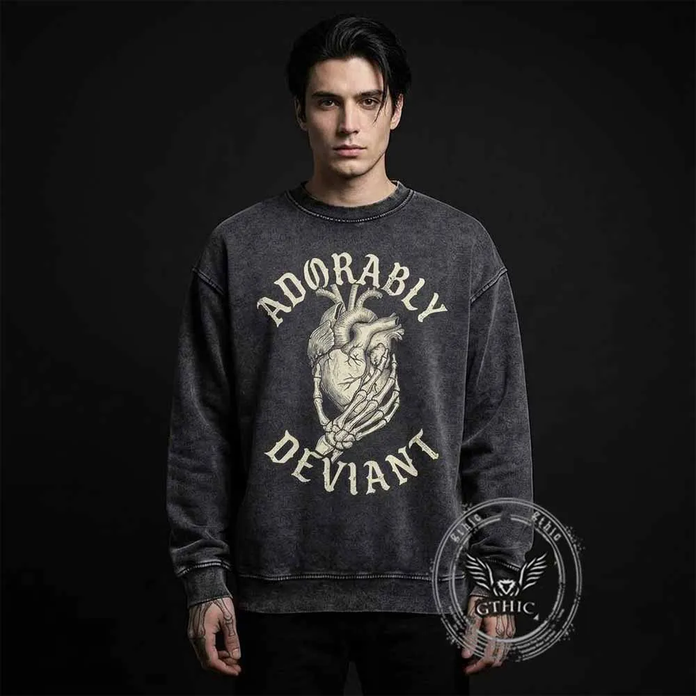 Adorably Deviant Skull Hand Heart Vintage Washed Sweatshirt sold by GTHIC product image thumbnail 2